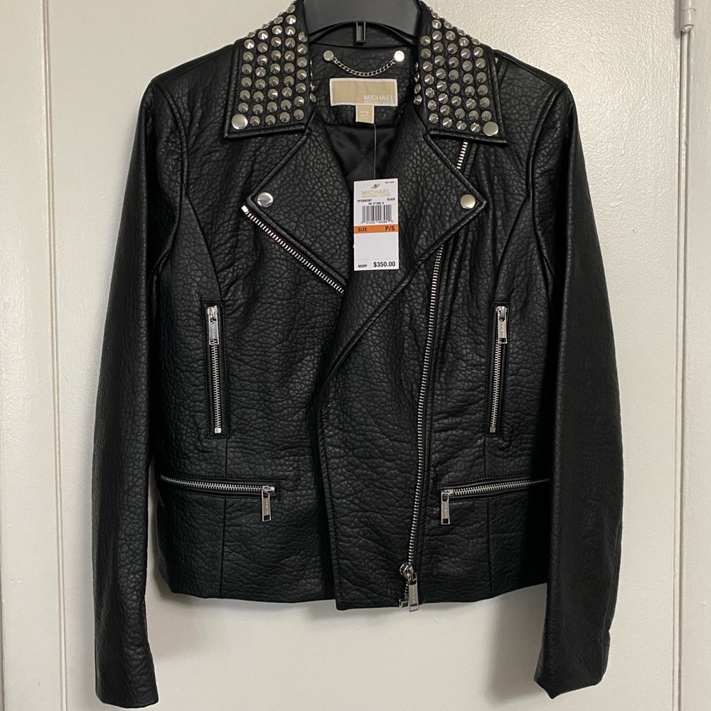 New! Michael Kors Faux Leather Biker Jacket